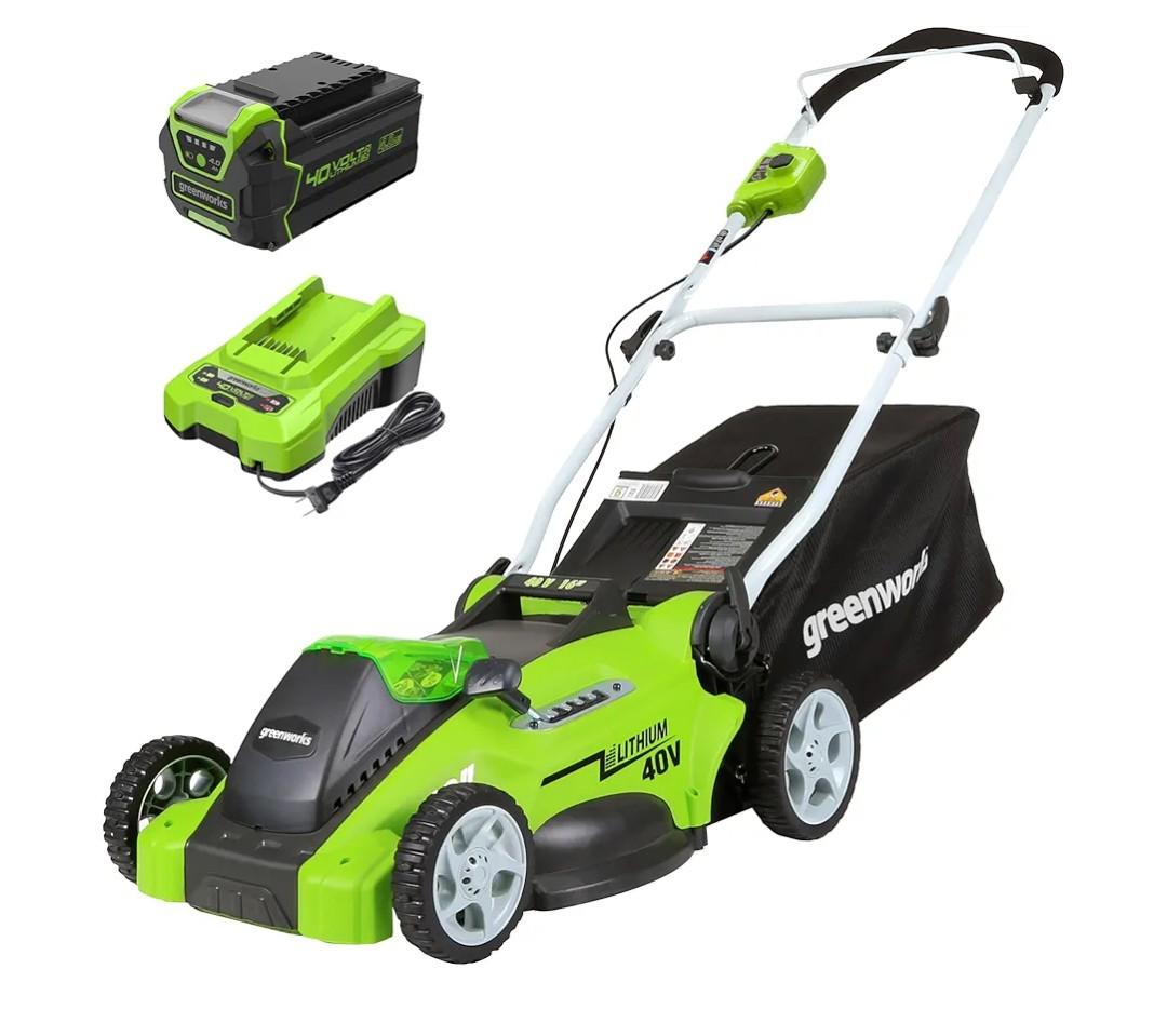 Greenworks 40V 16" (Push) Cordless Lawn Mower, 4.0Ah Battery (1/3 Acre, Push Button Start, Compatible with 75+ Tools)