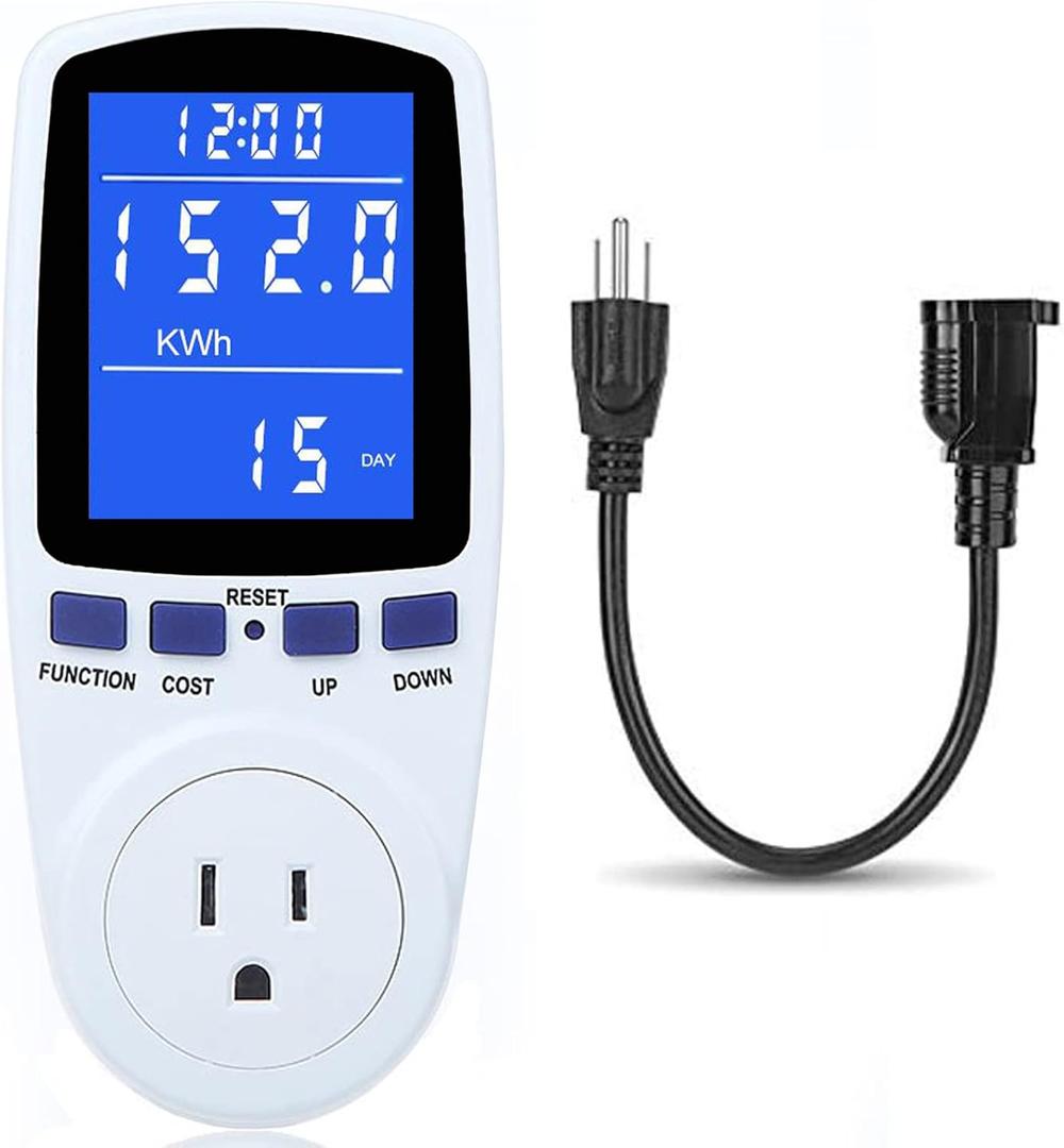 Upgraded Watt Meter Power Meter Plug Home Electricity Usage Monitor, Electrical Usage Monitor Consumption, Energy Voltage Amps Kill Meter with Backlight, Overload Protection, 7 Modes Display-With Cord (1 Pack, Blue, White)