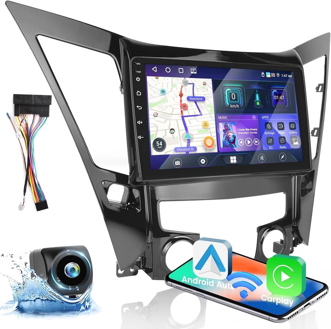 Hikity 8 Core 4+64G for Hyundai Sonata 2010-2015 Car Stereo with 9 Inch Touch Screen, Carplay Android Auto Radio GPS Navigation/Mirror Link/Hi-Fi/Bluetooth+AHD Backup Camera