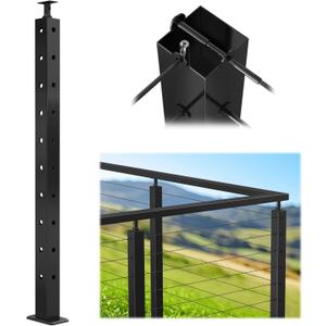Muzata Black Corner Cable Railing Post 36 Inch 36"x2"x2" T-drilled One-Post Corner Solution Surface Mount Stainless Steel Cable Railing System Kit Indoor Outdoor with Paper User Guide PS01 B34S