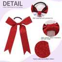 Long Tail Glitter Cheer Bows 16 PCS Collegiate Style Cheer Bows Ponytail Holder Handmade Bows for Girls Teens Cheerleader Sports (Glitter Red)