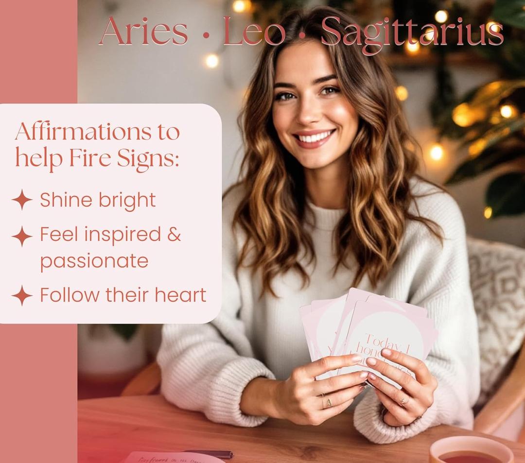Aries, Leo, Sagittarius Gifts for Women - 40 Daily Affirmation Cards for Women. Positive Affirmation Cards, Zodiac Mindfulness Motivational Birthday Gifts, Astrology Inspirational Dcor