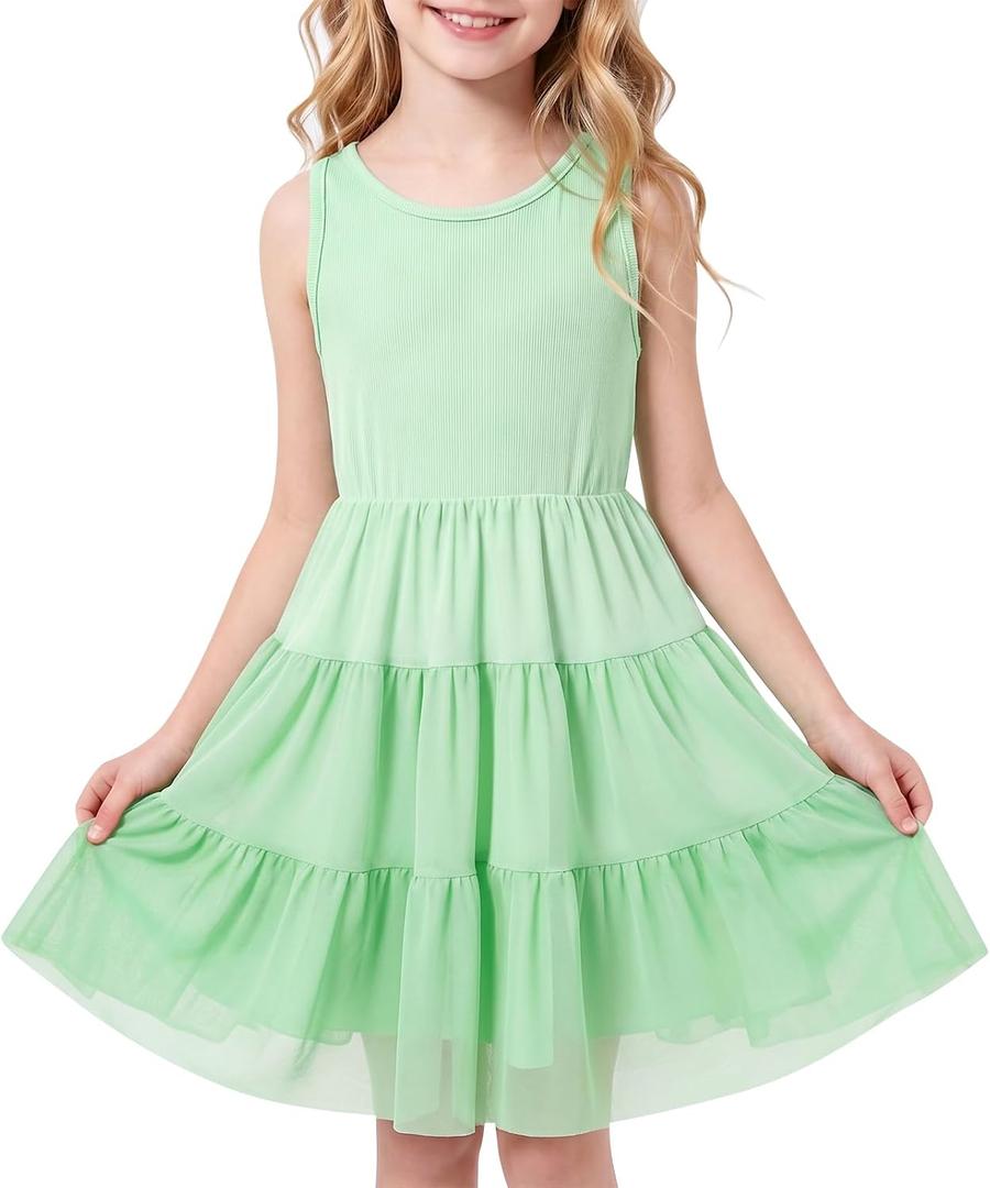 Girls Tiered Tulle Soft Dress Summer Sleeveless Dress 8-12 Year