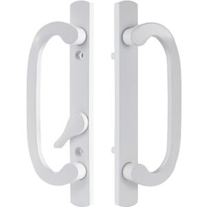 Sliding Patio Door Handleset, 45 Keyway, 3-15/16" H.C., Fits 1-3/8" to 2-1/4" Thick Doors, No-Handed, White Diecast, Offset Position Non-KeyedOff Center Thumb Latch