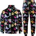 Arssm Retro 80s 90s Outfit Sets for Men Vintage Jacket and Joggers Sweatpants 80s Tracksuit Streetwear (Large, Black)