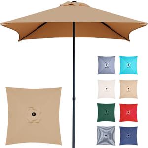 4.9 ft Patio Umbrella - Small Outdoor Table Umbrella with 4 Reinforced Ribs, UV Protection & Waterproof Pool Umbrella for Deck, Balcony, Garden, Lawn, Backyard, Market (Tan)