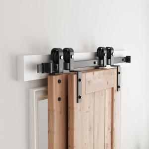 SMARTSTANDARD 11 Feet Bypass Sliding Barn Door Hardware Kit - for Double Wooden Doors-Single Track - Smoothly & Quietly - Easy to Install-Fit 120" Opening