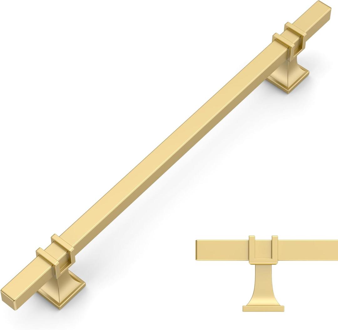 Amerdeco 10 Pack Brushed Gold Cabinet Pulls 7.5 Inch(192mm) Hole Center Drawer Pulls Cabinet Hardware Kitchen Cabinet Handles for Bathroom Dresser Pulls ZH0067