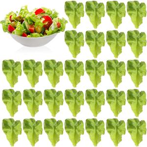 Giegxin 30 Pcs Green Fake Lettuce Artificial Lettuce Leaves Simulation Fake Vegetables Model PVC Realistic Food for Home Kitchen Festival Pub Party Decoration