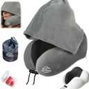 Travel Pillow with Extra Large Hood for Airplane Long Flights Privacy and Comfort Memory Foam with Velvet Cover for Road Trip Head&Neck Support for Plane Office Cars Sleeping & Rest (Light Grey)