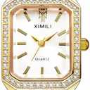 Avaner Women's Gold Square Watches: Ladies Rhinestones Elegant Stainless Steel Adjustable Band Analog Quartz Bracelet Wrist Watch