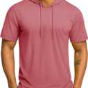 TACVASEN Short Sleeve Hoodies for Men Cotton Hoodies Summer Sweatshirt Lightweight Breathable Workout Shirts Pullover (Pink, M)