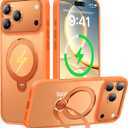360 Spin Magnetic Stand for iPhone 17 Pro Max Case, Fit for MagSafe, Mil-STD Protective Case for iPhone 17 Pro Max Phone Case with Kickstand Rotatable 6.9 inch, Orange