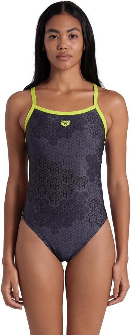 ARENA Performance Camo Kikko Women's Swimsuit Challenge Back One Piece MaxLife Training Suit Competitive Ladies Bathing Suit, Soft Green/ Black Multi, US Size 22