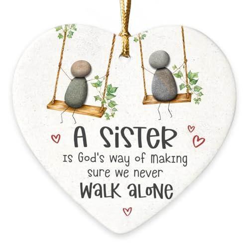 Gift Glow Funny Sister Christmas Ornament 2025 - Cute Soul Sister Gifts for Women, Ceramic Ornament for Christmas Tree Decorations, Unique Far Away Sister Presents, Birthday Gifts for Sisters Bestie, Pack Of 4