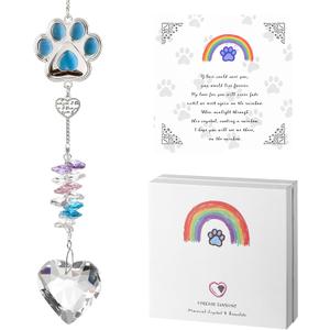 Dog Memorial Gifts for Loss of Dogs, Crystal Suncatcher & Bracelet Remenbrance Gift, Paw Print Sun Catcher Crystals Prisms Hanging Garden Decorations, Pet Sympathy Cat Bereavement Gifts (Blue)
