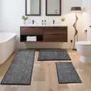 HDFK Bathroom Rugs | Non Slip Washable Bath Mats 30x20 Inches 2 Tone Chenille Medium Pile TPR Backing Floor Mat | Quick Dry Water Absorbent Black and White | Shower Rug for Vanity Area & Decor