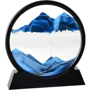 ANXUS Moving Sand Art Picture in Motion Round Glass 3D Deep Sea Sandscape Display Flowing Sand Frame, Sensory Relaxing Desktop Home Office Work Desk Decor (7", Blue)