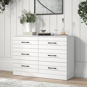 Galano Elis 6 Drawer Dresser with Interlock – Modern Wooden Chest of Drawers for Bedroom, Nursery, Kids Closet Organizer, 47.2" W x 15.8" D x 31.5" H, Matt White