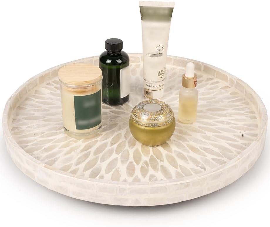 CLAYNIX Mother of Pearl Turntable Organizer - Table & Countertop, Cabinet & Pantry Lazy Susan (15.7 in)