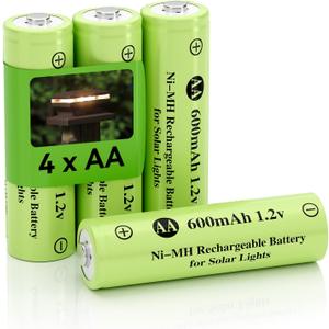 3 x Ni-MH AA 600mAh 1.2V Rechargeable Battery for Solar Lights, AA 1.2V Rechargeable Battery Pre-Charged, Low Self - Discharge for Outdoor Solar Lights, Ground Lights (AA-600mAh-4pack