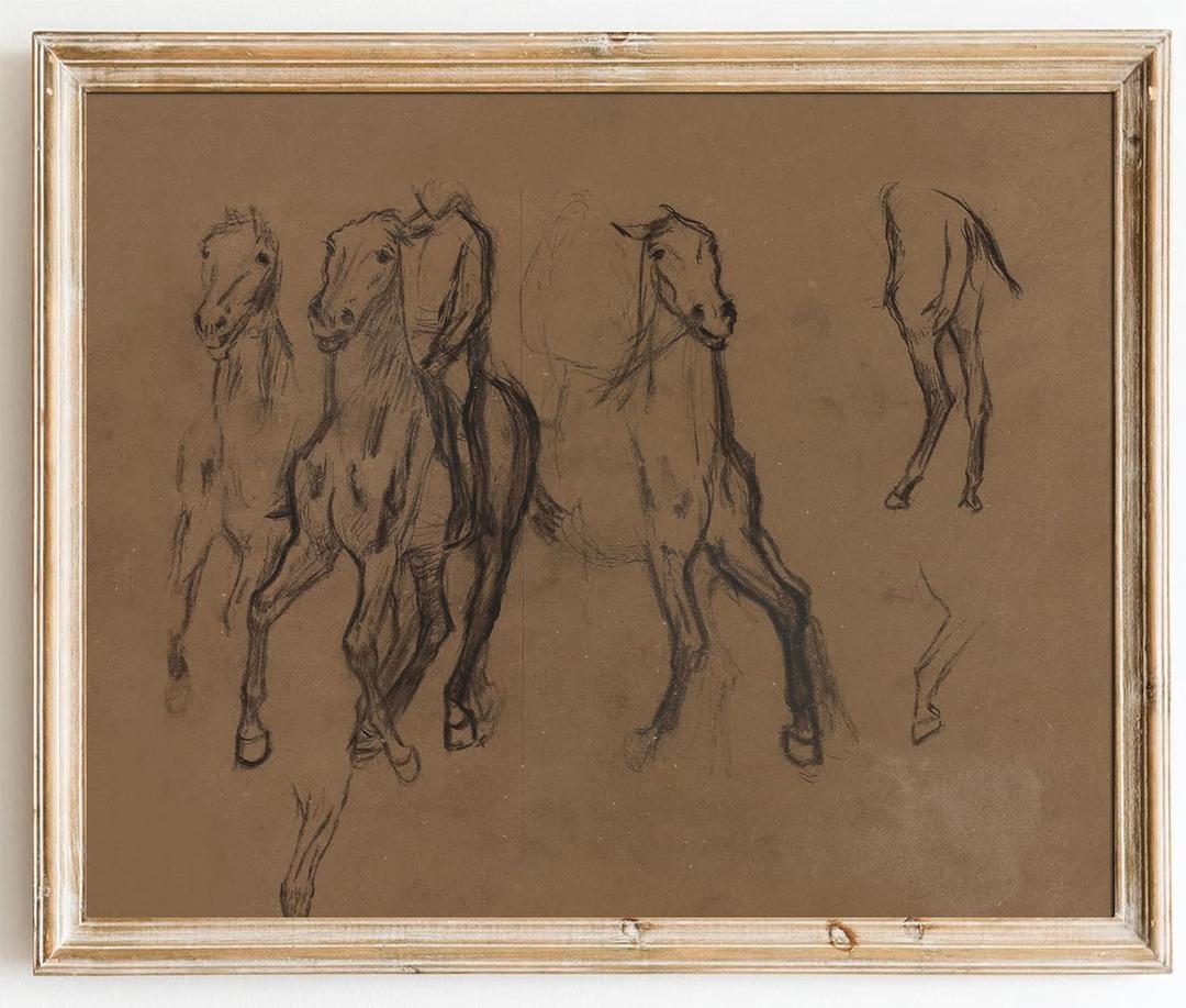 Kizbok Vintage Horse Wall Art Decor, Neutral Brown Tones Horses Sketch Canvas Prints Western Wall Decor Antique Equestrian Wal l Art Painting Vintage Southwestern A rt Pictures for Gallery Bedroom Bathroom Office Western Home Deco r(8" x 10"-UNFRAMED)