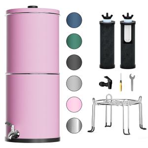 Purewell 3-Stage 0.01m Ultra-Filtration Gravity Water Filter System, NSF/ANSI 42&372 Certification, 304 Stainless Steel Countertop System with 2 Filters and Stand, Reduce 99% Chlorine, 2.25G, PW-OB
