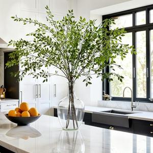 Suncalla 3 Pcs Artificial Greenery Stems 40 Inches Tall Faux Nandina Branches Fake Greenery Plants Bamboo Leaves Stems for Vase Wedding Living Room Bedroom Home Office Shop Kitchen Garden Decor