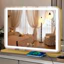 Ratsamee 23"x18" Gold Vanity Mirror with Lights, Led Makeup Mirror, Lighted Makeup Mirror with 3 Color Dimmable Lights, Smart Touch Screen Control, Aluminum Metal Frame,USB Charging Port