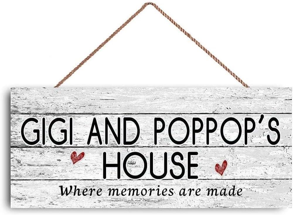 Wooden Sign, 12x6 inch, Gigi and POPPOP's House Where Memories Are Made, Distressed Style, Gift for Grandparents, Indoor Outdoor