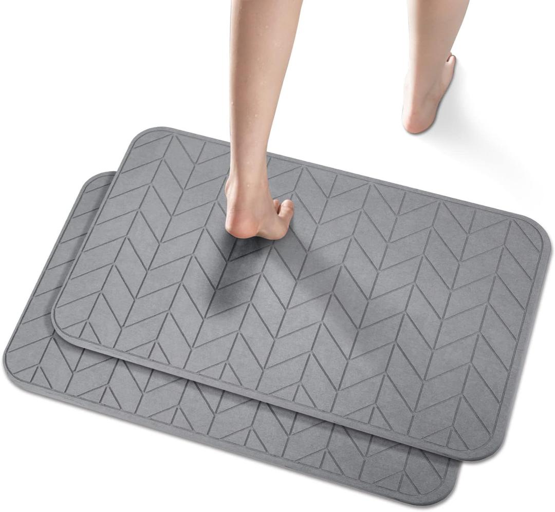 JUERLEN 2 Pack Diatomaceous Earth Shower Mat, Stone Bath Mat, Nonslip Super Absorbent Fast-Drying Hard Bath Mat for Bathroom Shower Floor, 24 x 16 inch, Grey Arrow Design, Dark Grey