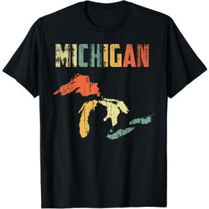 The Great Lakes Largest Water Retro Color Michigan MI Pride T-Shirt, M