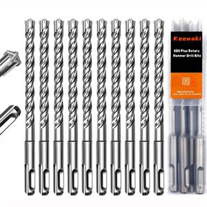 10 Pack 5/16" x 6" SDS Plus Rotary Hammer Drill Bits Set, Cross Carbide Tip, Heavy Duty Masonry Drill Bits for Concrete, Brick Hammer Drill Bits - Concrete Drill Bit Set