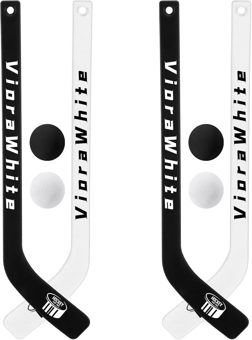 VioraWhite 8 Pcs Mini Knee Hockey Stick and Ball Set Knee Hockey Set Includes 4 Mini Sticks and 4 Foam Balls for Sports Winter Indoor Floor