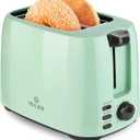 iSiLER 2 Slice Toaster, 1.3 Inches Wide Slot Bagel Toaster with 7 Shade Settings and Double Side Baking, Removable Crumb Tray, Defrost Cancel Function Green