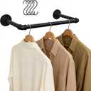 Aduanbang Industrial Wall Mounted Pipe Clothing Rack, 21.6 Inch Heavy Duty Black Iron Garment Bar, Detachable Hanging Rod for Closet Storage (1)