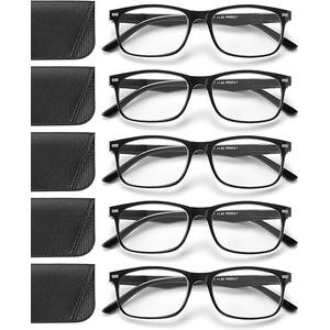5 Pack Reading Glasses For Women,Spring Hinges, Sturdy and Durable, Multicolor D (Black, 1.75 x)
