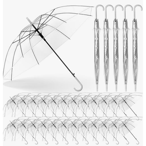 Reginary 30 Pieces Wedding Umbrellas Bulk Auto Open Stick Umbrellas with White European J Hook Handle Windproof Large Canopy Umbrella for Outdoor Wedding Bride Groom Photography Golf