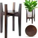Adjustable Plant Stand with Tray,Indoor Wood Plant Stand Fit 8'' to 12'' Planter,Mid Century Modern Flower Pot Holder Rack(Plant and Pot Not Included)