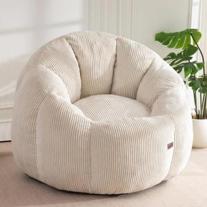 MAXYOYO Bean Bag Chair for Adults, Oversized Pumpkin-Shaped Boneless Chair | Oversized Bean Bag Chair Comfy and Lazy Boneless Chair for Dorm, Living Room, Bedroom, Beige