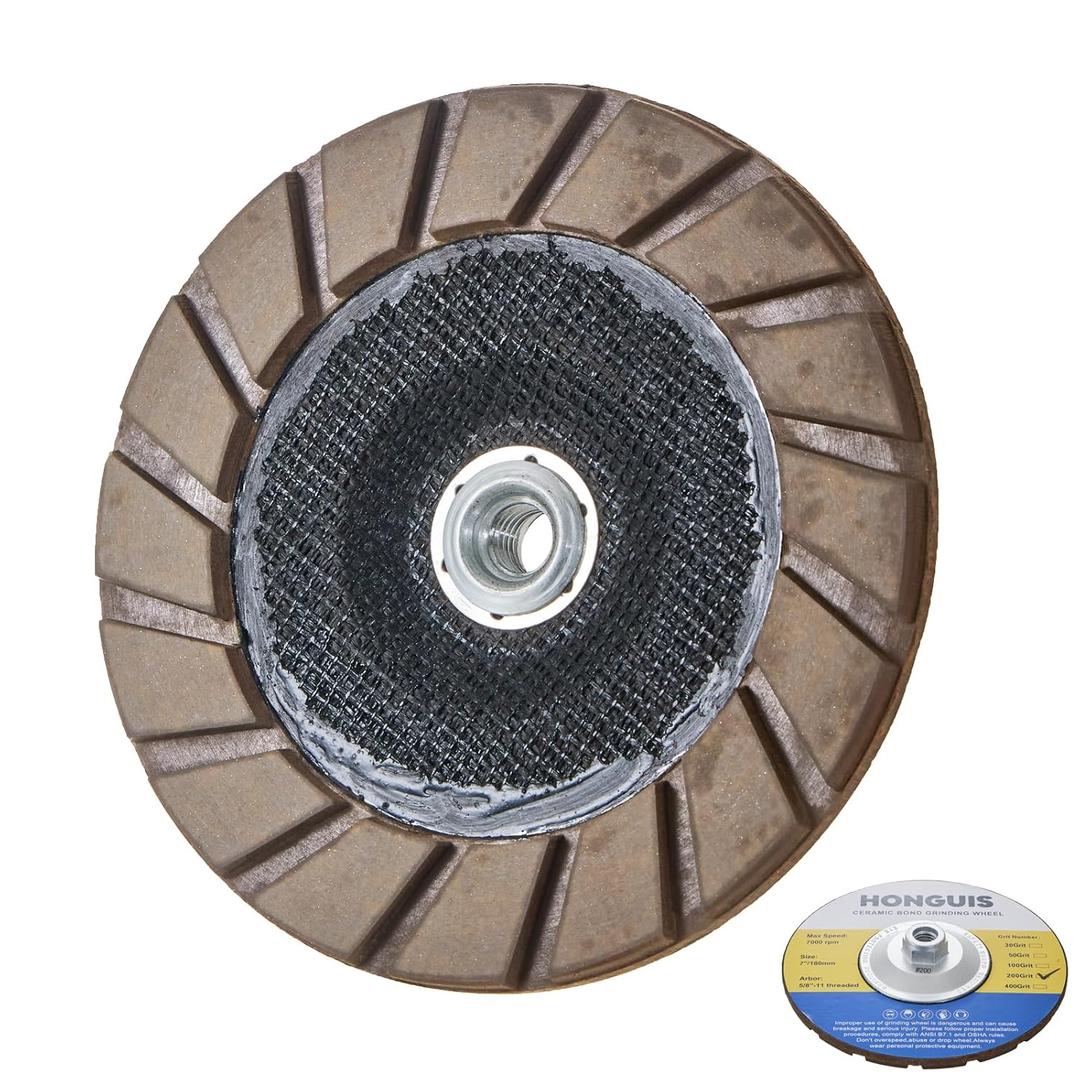 7 inch Ceramic Bond Edge Cup Grinding Wheel,5/8"-11 Arbor for Concrete Smoothing Polishing with Handheld Grinder,200 Grit