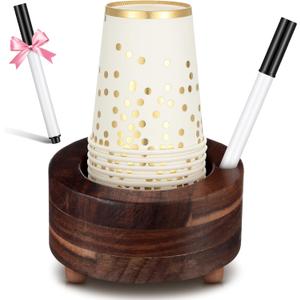 Wooden Cup Holder with Marker Slot Brown Cup Holder Dispenser Disposable Mug Dispenser for Party Decoration Bathroom Kitchen Showers Picnic Housewarming Couples Gift (Rustic Style,5 Inches)