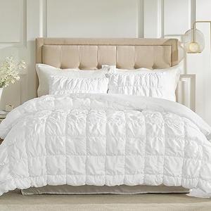 Amélie Home Twin Comforter Set, 2 Pieces White Bubble Bedding Set for All Season, Ultra Soft Cozy Comforter, Farmhouse Luxury Gift for Women Home Decor