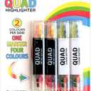 Pikk-it Quad Highlighter - 4 Colours (2 Per Side), Chisel Tip - No Bleed & Quick Dry - Pack of 4