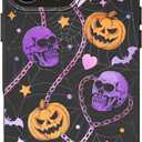 SCORPIFY for iPhone 16 Pro Max Case [Compatible with MagSafe] with Gothic Halloween Haunted Pumpkin, Cute Cosmic Orange Magnetic Phone Cover for Women Girls, Pink Purple Glitter Sparkle Gold Bumper