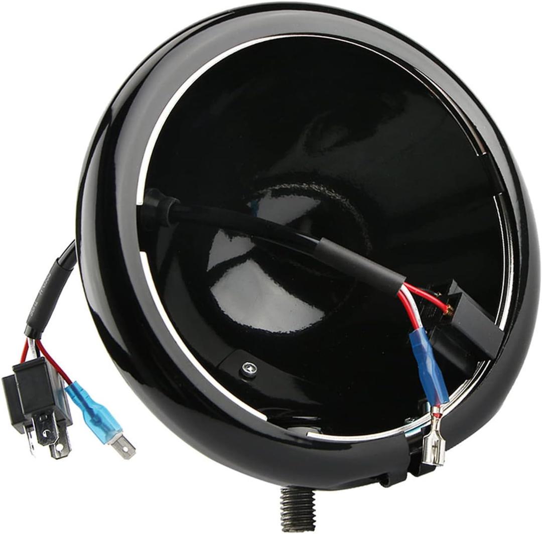 5.75" Headlight Housing Motorcycle 5 3/4 inch Round LED Headlight Bucket for Motorcycle Headlamp Mounting, Black