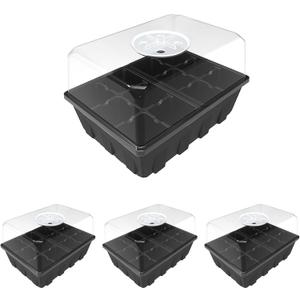 Gardzen 3 Pack Seed Starting Tray, Plant Germination Trays, Seed Starter Kit with Adjustable Humidity Vented Dome, Plant Growing Kit 6.6" x 4.5", Total 36-Cell, Black