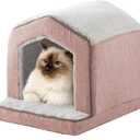 DEBANG HOME Orthopedic Cat House for Indoor Cats,Small Dogs,Super Soft Cat Bed Cave,Condos, Cubes,Cat Hideaway,Covered,Cat Bed for Kitty Small Medium Large Pet (Pink, 18" L x 15" W x 17" Th)