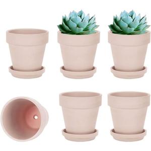 vensovo 4 Inch Small Pink Terracotta Plant Pots with Saucer - 6 Pack Clay Flowerpots with Drainage, Great for Indoor Outdoor Plants, Crafts, Wedding Favor