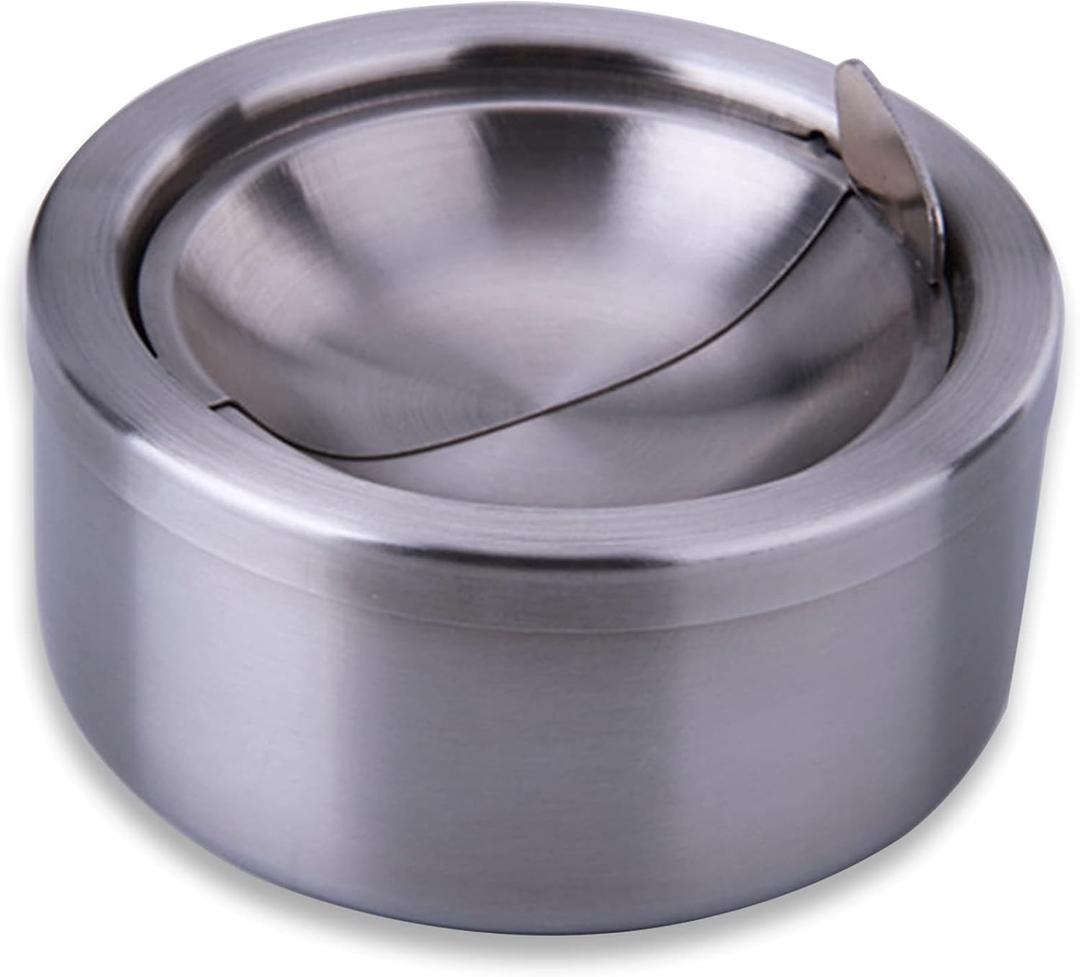 hanlongyu Outdoor Ashtray with Lid, Flip Top Stainless Steel Ash Tray, Metal Windproof Cigarette Ashtrays for Indoor or Outdoor Use, Desktop Ashtray Office Patio Home Decor